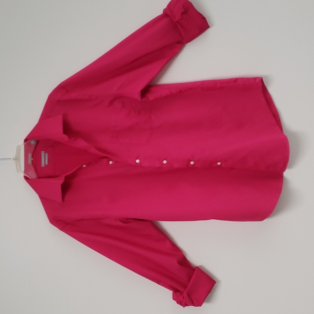 Oversized Fuschia Pink‎ Poplin Button Front Shirt Size Extra Large